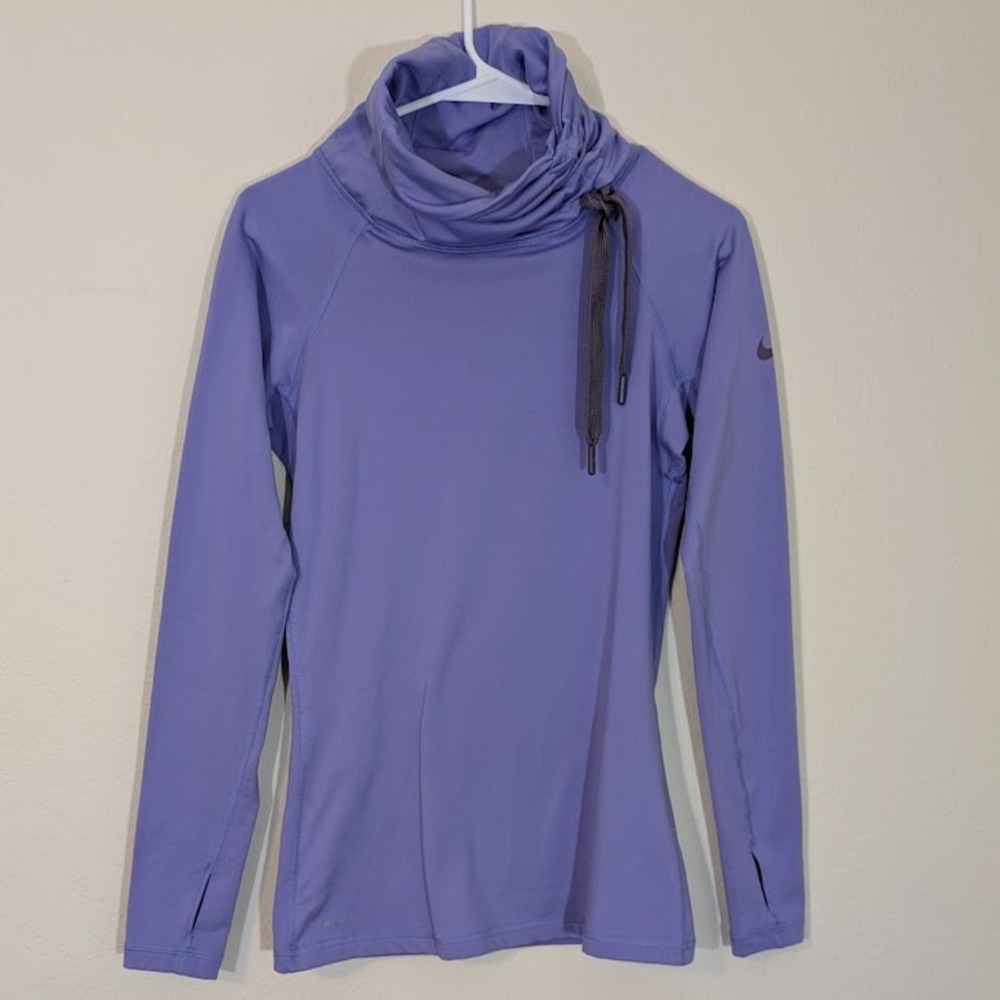 Nike Pro Dri Fit Cowl Neck Long Sleeve Thumbhole Top Women's Size S Purple‎